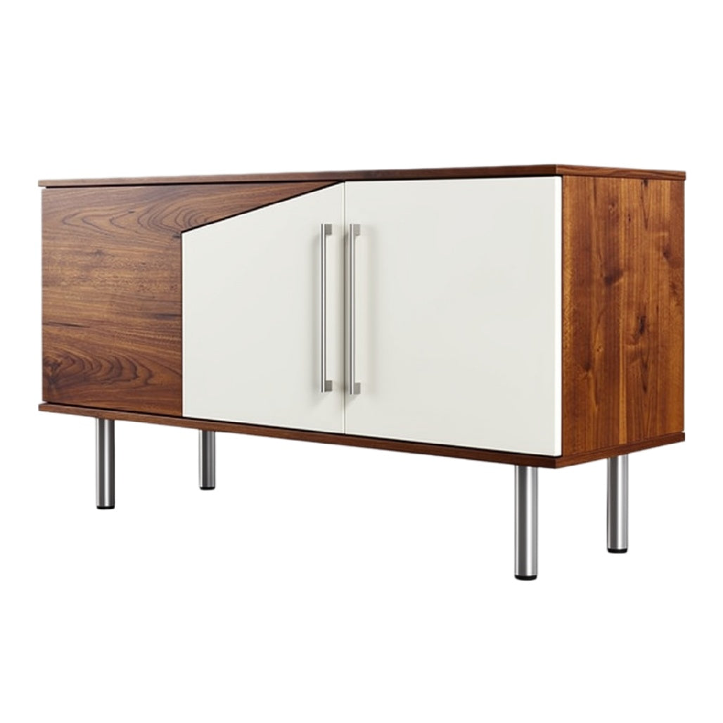 Moderne dressoir met houten afwerking en witte deuren